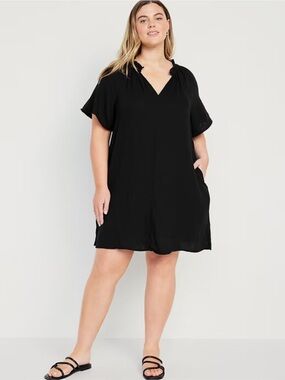 Old Navy Women's Crinkle Gauze Mini Swing Dress Black